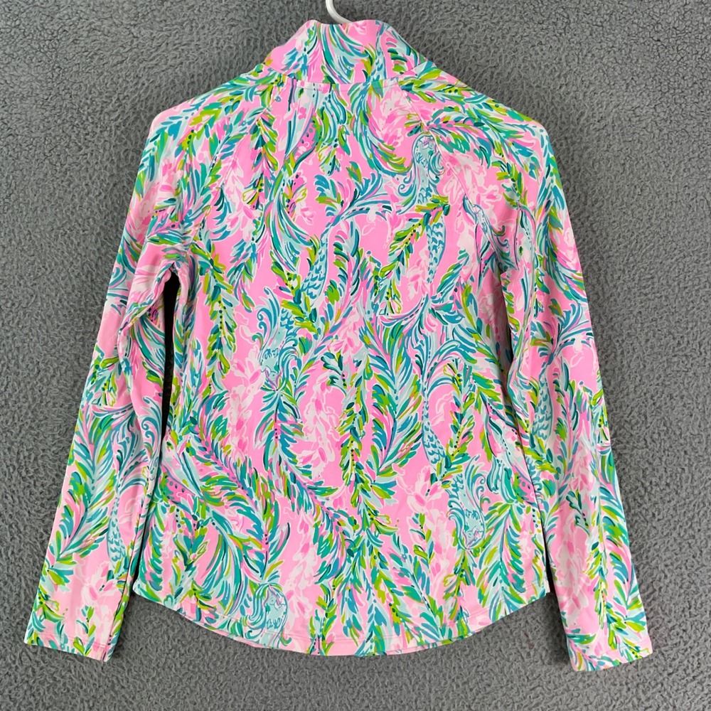 Lilly Pulitzer Skipper Popover Women XS Pink Tropical Feather Half Zip Pullover - Picture 4 of 9